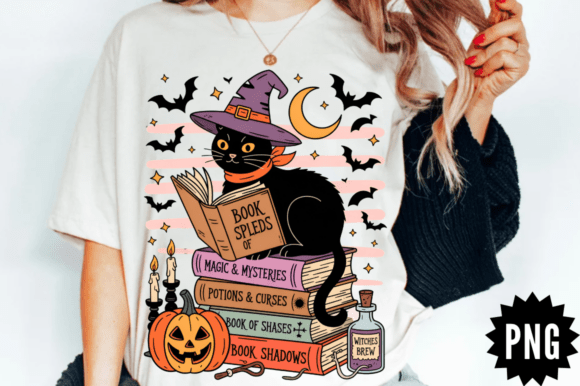Download Witch Cat Book Stack PNG Clipart Design - Png clipart Collection